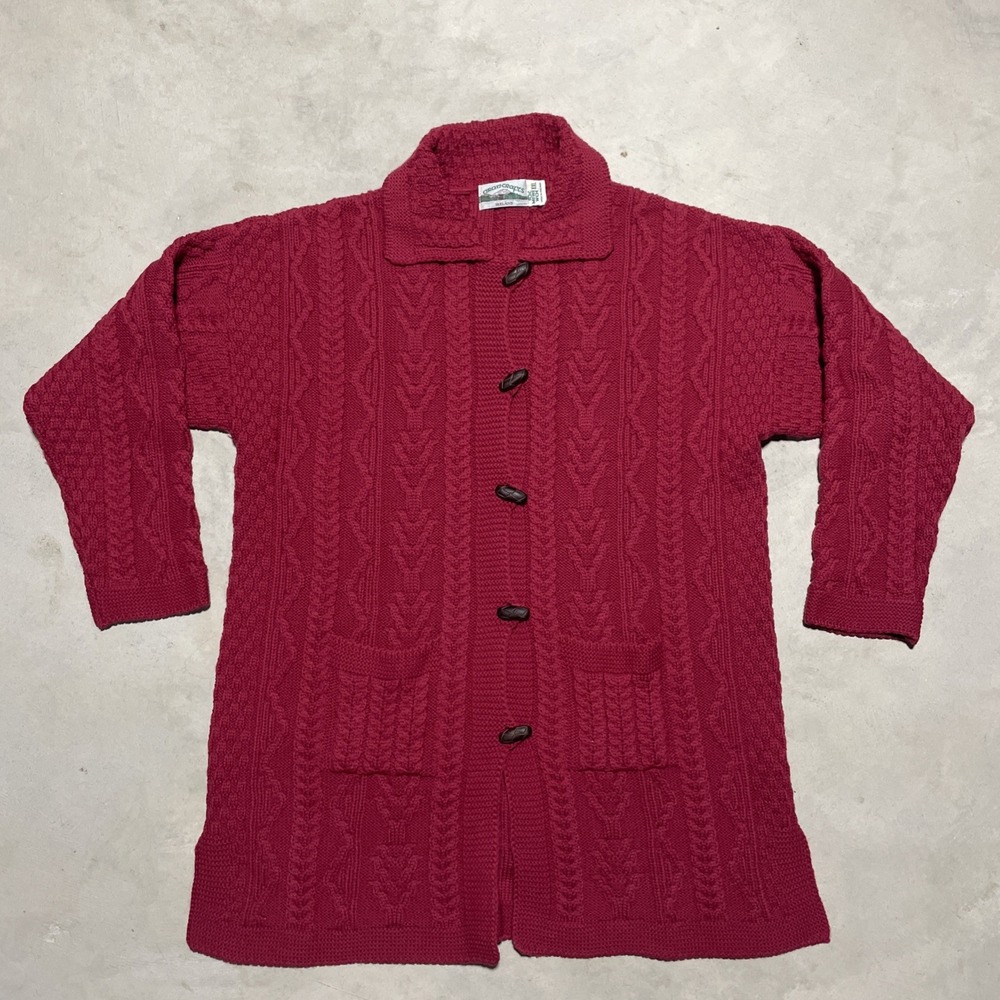 Aran Crafts Ireland Merino Wool Cable Knit Cardigan Sweater Women's SZ XXL Red